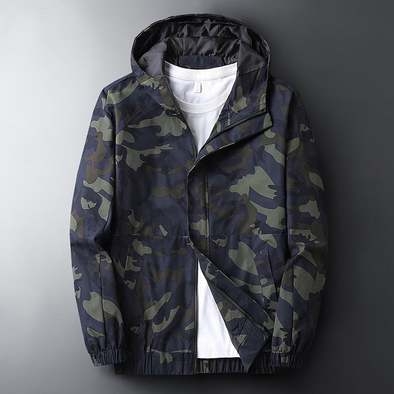 Men Casual Hooded Camouflage Print Jacket